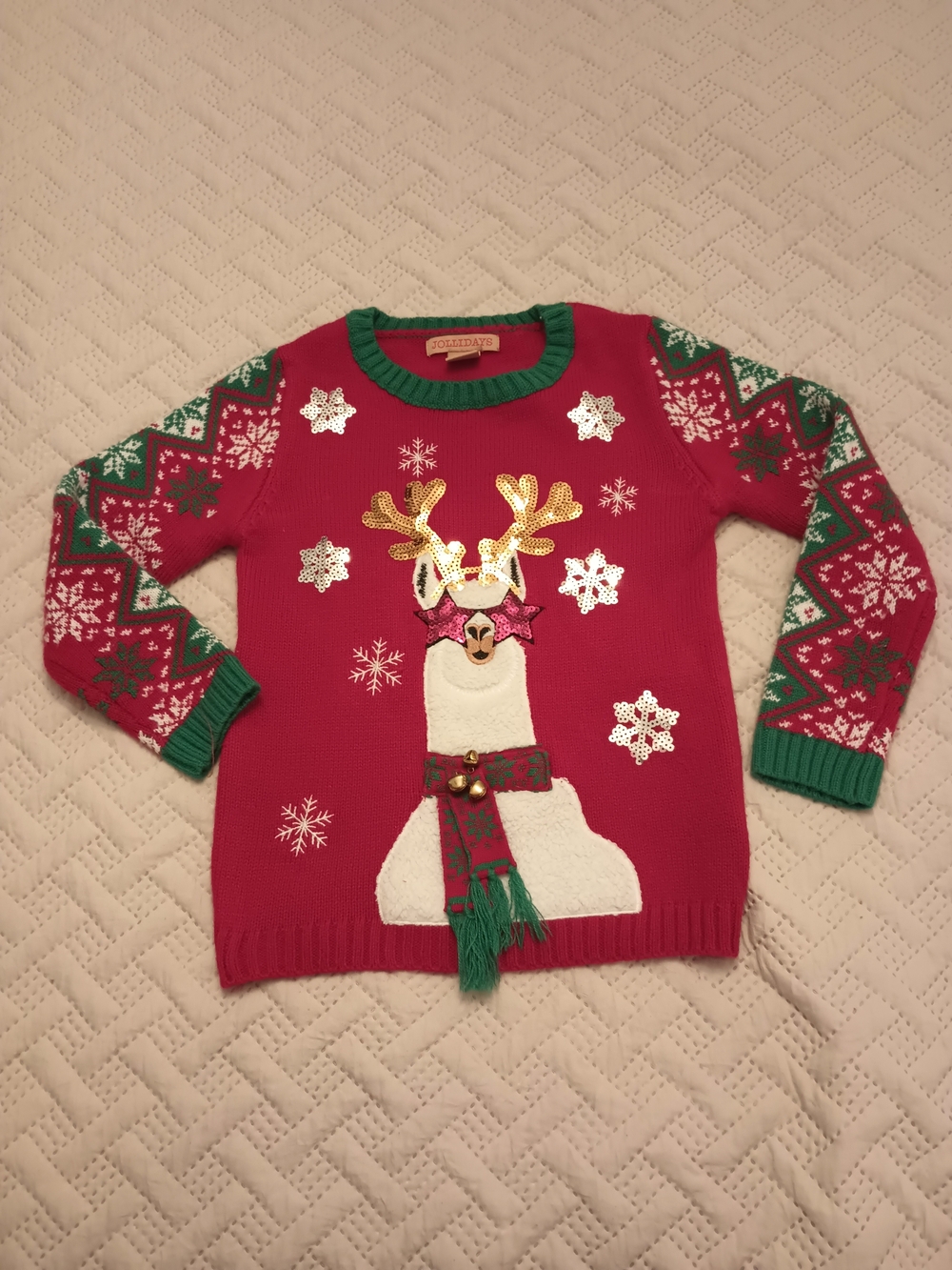 Kids Holiday Reindeer Llama Sweater With Bells M 7/8